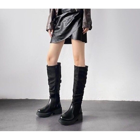 Women's Fashion Thick Heel Riding Boots Black Side Zipper Durable Elegant 7.5 - Picture 14 of 16